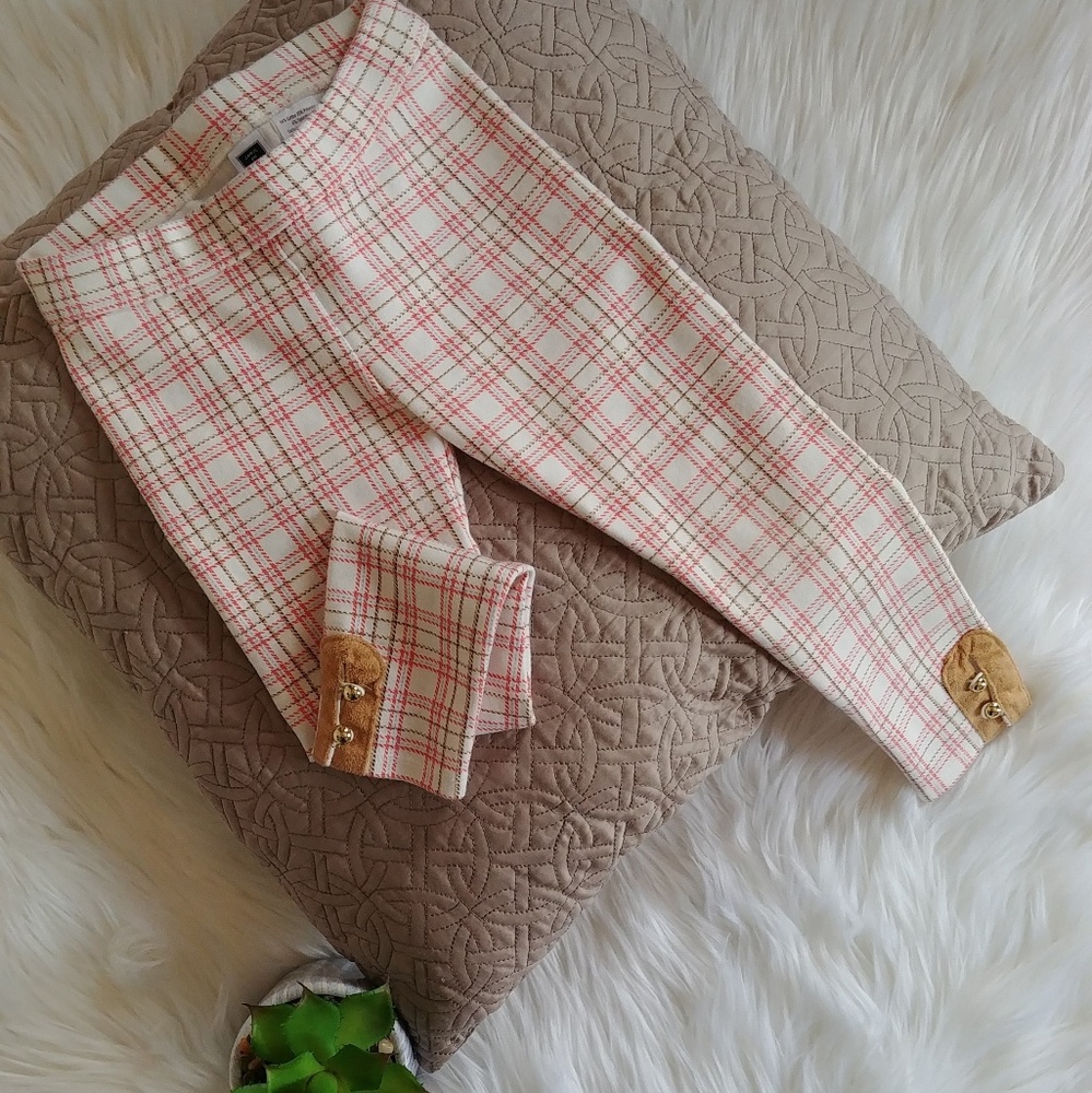 Janie and Jack Button-Cuff Plaid Ponte Pant EUC